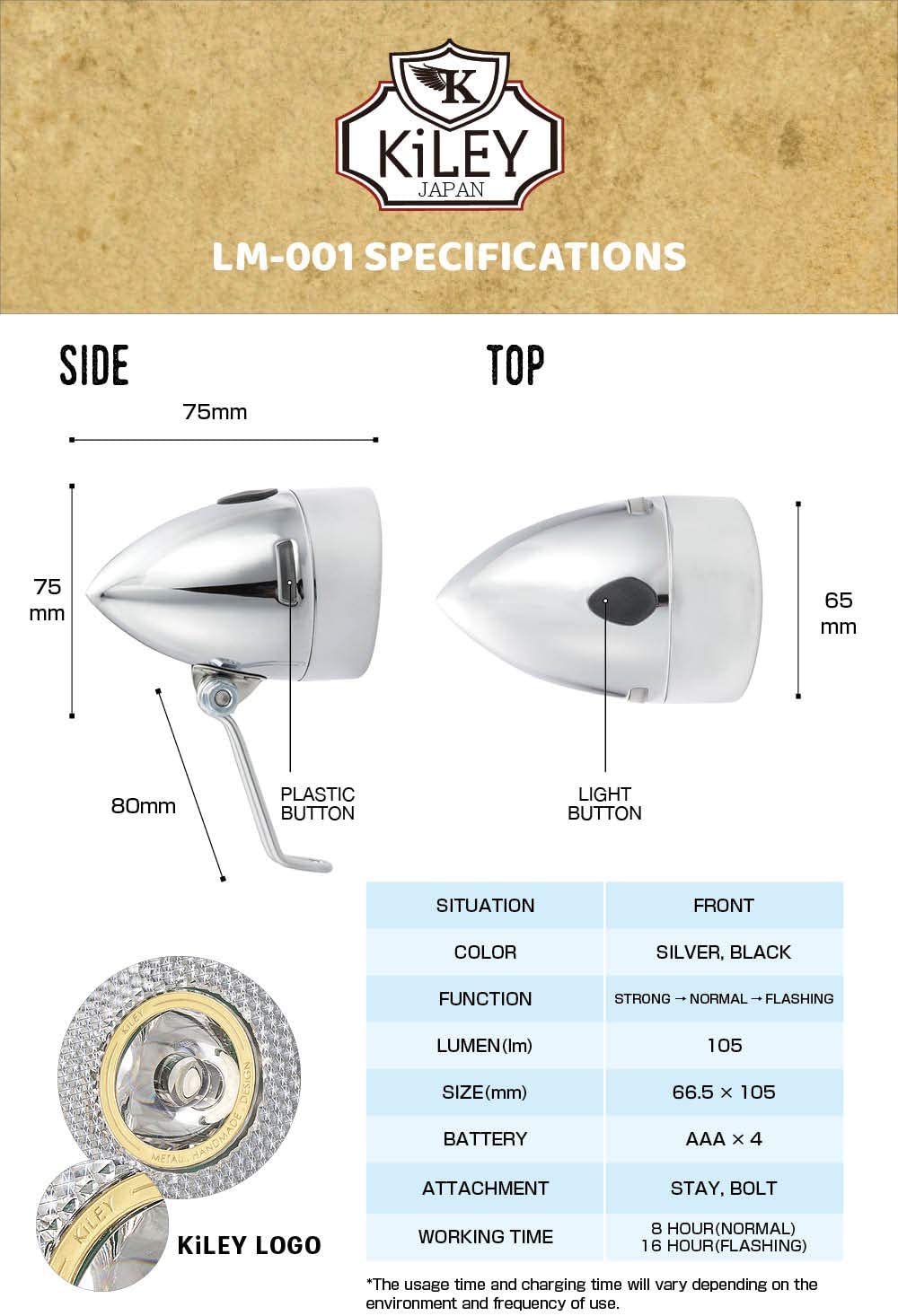 KiLEY Bullet Light LM-001 Front Light - Silver
