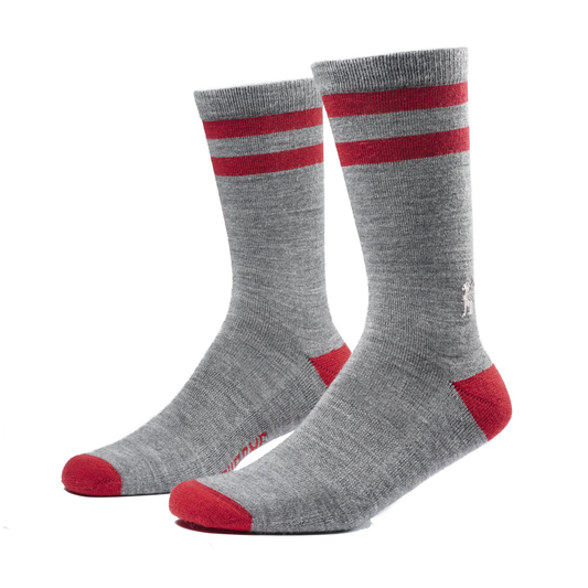 Chrome Industries Merino Crew Socks - Grey Red Stripe
